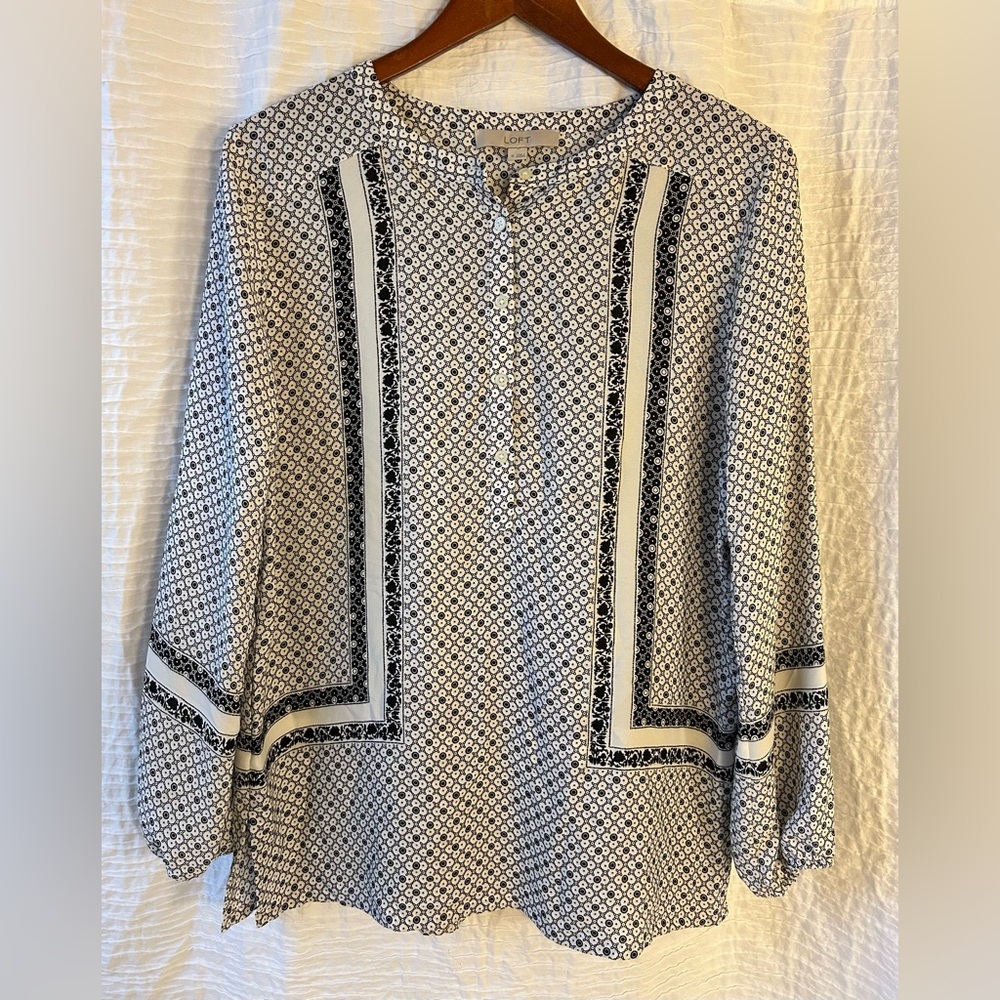 LOFT Geometric Black and White Blouse